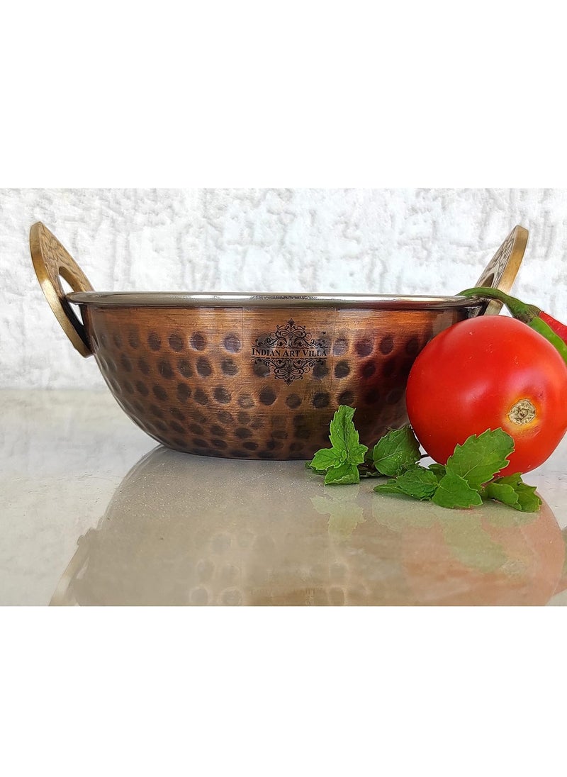 INDIAN ART VILLA Hammered Antique Dark Finish Design Steel Copper KadhaiWok Serving Dishes Tableware 200 ML Set of 2