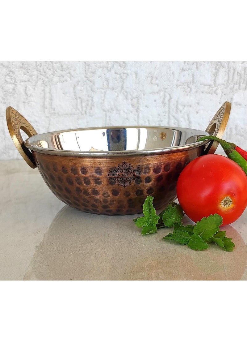 INDIAN ART VILLA Hammered Antique Dark Finish Design Steel Copper KadhaiWok Serving Dishes Tableware 200 ML Set of 2