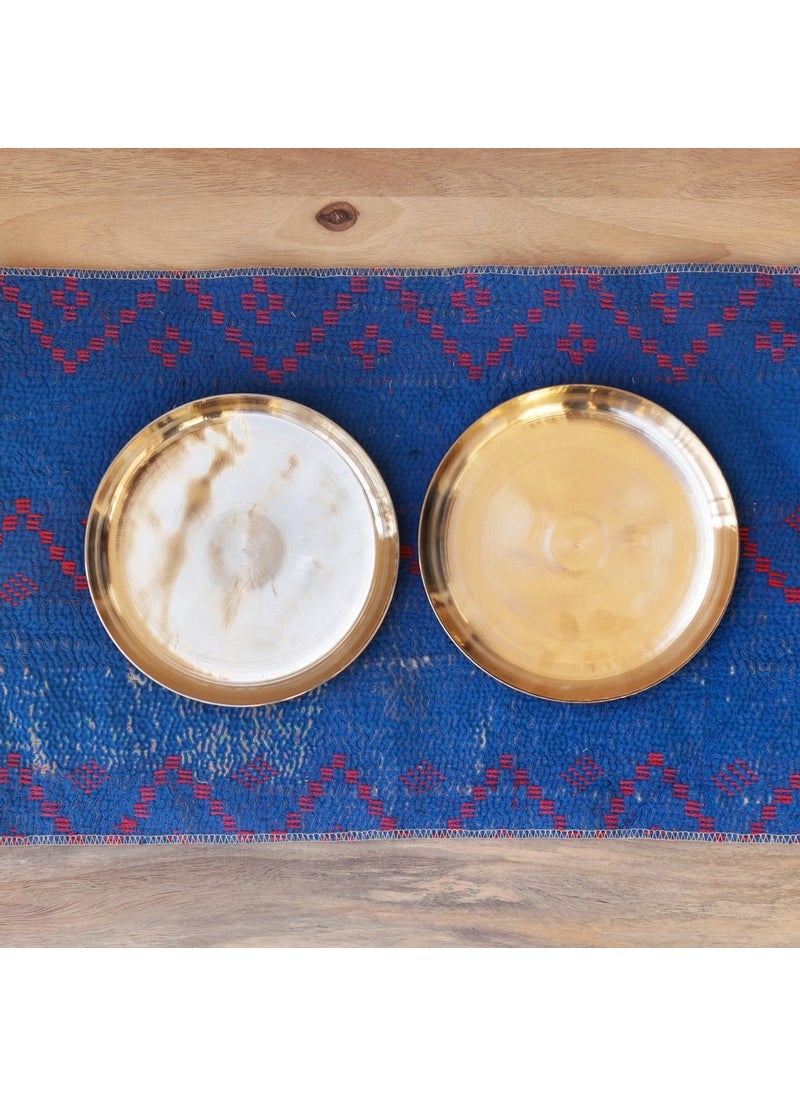 DeKulture Ayurveda Kansa Platters Pure Bronze Appetizer Dessert Plates Set of 2