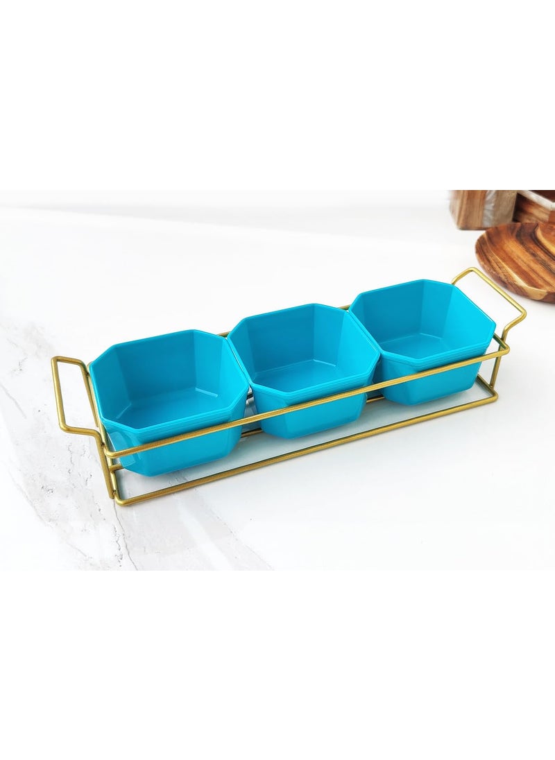 appeasy Beautiful Tableware Metal Serving Tray with Plastic 3 Bowls for Dry Fruit Candy Snacks Fruits Veggies for Home Kitchen