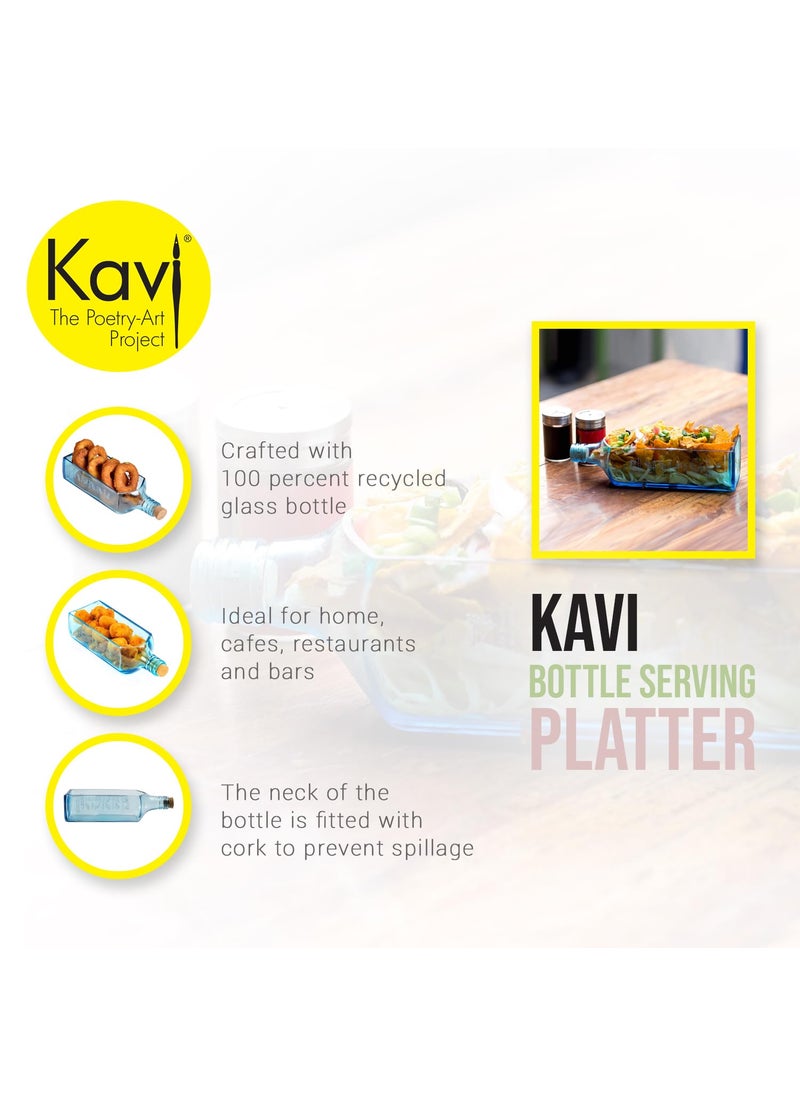 Kavi The PoetryArt Project Serving Platter Includes 1 Platter Upcyled From Glass Bottles Ideal For Serving Snacks Starters Cheese Fruits Blue Color Rectangular