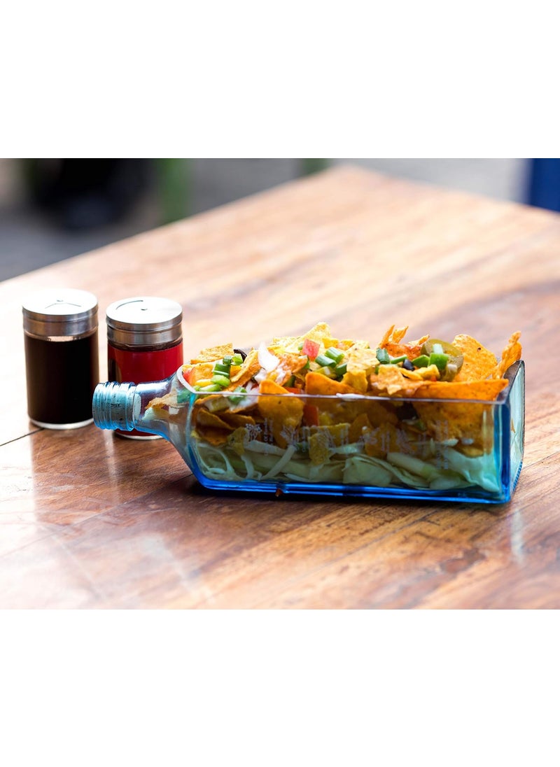 Kavi The PoetryArt Project Serving Platter Includes 1 Platter Upcyled From Glass Bottles Ideal For Serving Snacks Starters Cheese Fruits Blue Color Rectangular