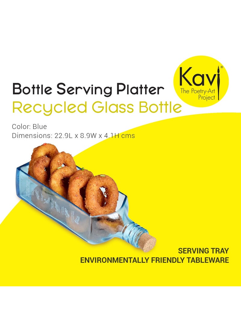 Kavi The PoetryArt Project Serving Platter Includes 1 Platter Upcyled From Glass Bottles Ideal For Serving Snacks Starters Cheese Fruits Blue Color Rectangular