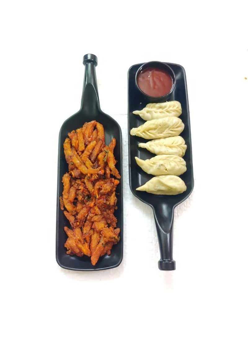 Home Decorise Melamine 4 Platter Combo with 2 Dip for French Fries Momos Paneer Tikka Kabab Serving Dessert and Snacks PlatterTray Matt Black Combo Pack of 6