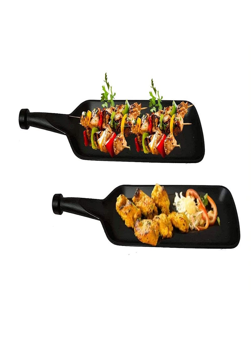 Home Decorise Melamine 4 Platter Combo with 2 Dip for French Fries Momos Paneer Tikka Kabab Serving Dessert and Snacks PlatterTray Matt Black Combo Pack of 6