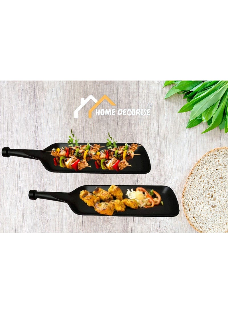 Home Decorise Melamine French Fries Momos Serving Platter with 2 Bhalla Plate and 2 Dip BowlsServing Dessert and Snacks PlatterTray Diwali Gift Matt Black Combo Pack of 8