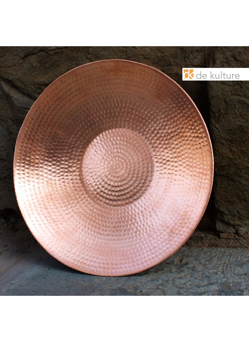 DeKulture Handmade Pure Copper Round Fruit Platter Tray Charger Plate Serving Middle Piece Ideal for Table Kitchen Rustic Bar Decoration10 D Inches