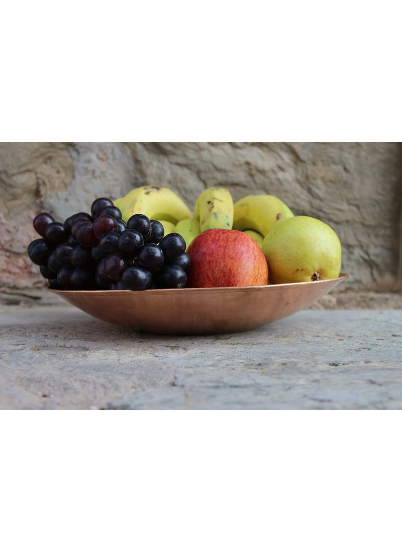 DeKulture Handmade Pure Copper Round Fruit Platter Tray Charger Plate Serving Middle Piece Ideal for Table Kitchen Rustic Bar Decoration10 D Inches
