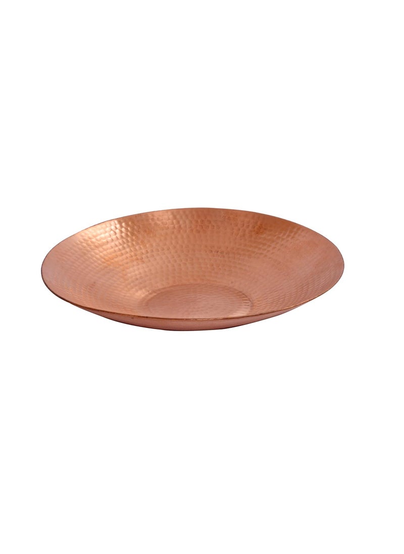 DeKulture Handmade Pure Copper Round Fruit Platter Tray Charger Plate Serving Middle Piece Ideal for Table Kitchen Rustic Bar Decoration10 D Inches