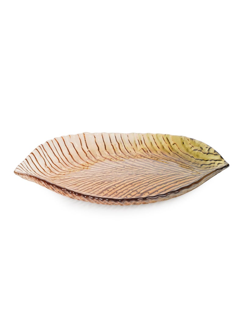 Pure Home Living Brown Leaf Shaped Glass Platter Large Perfect for Serving Sweets Cookies Dry Fruits Snacks