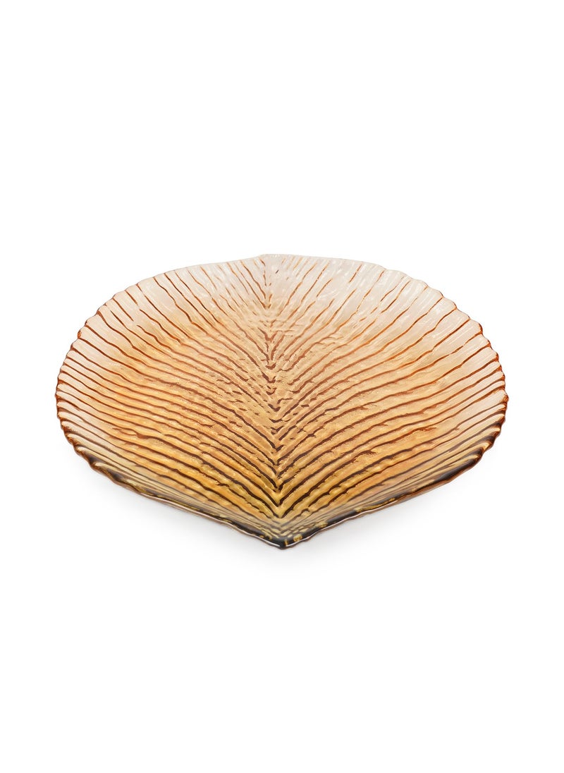 Pure Home Living Brown Leaf Shaped Glass Platter Large Perfect for Serving Sweets Cookies Dry Fruits Snacks