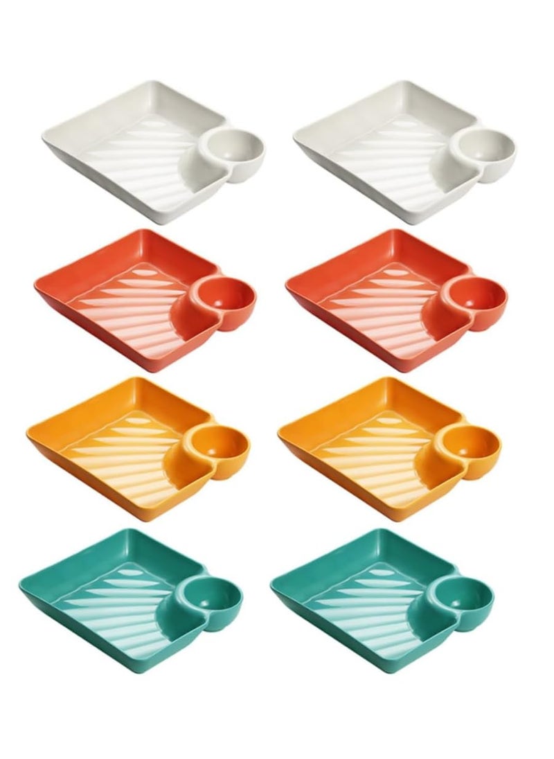 Agabani 8pcs plastic dumpling tray platters for serving appetizer with sauce holder department square plate for moms tacos snacks fries salasa pasta serving plates bowl for sushi dessert multi
