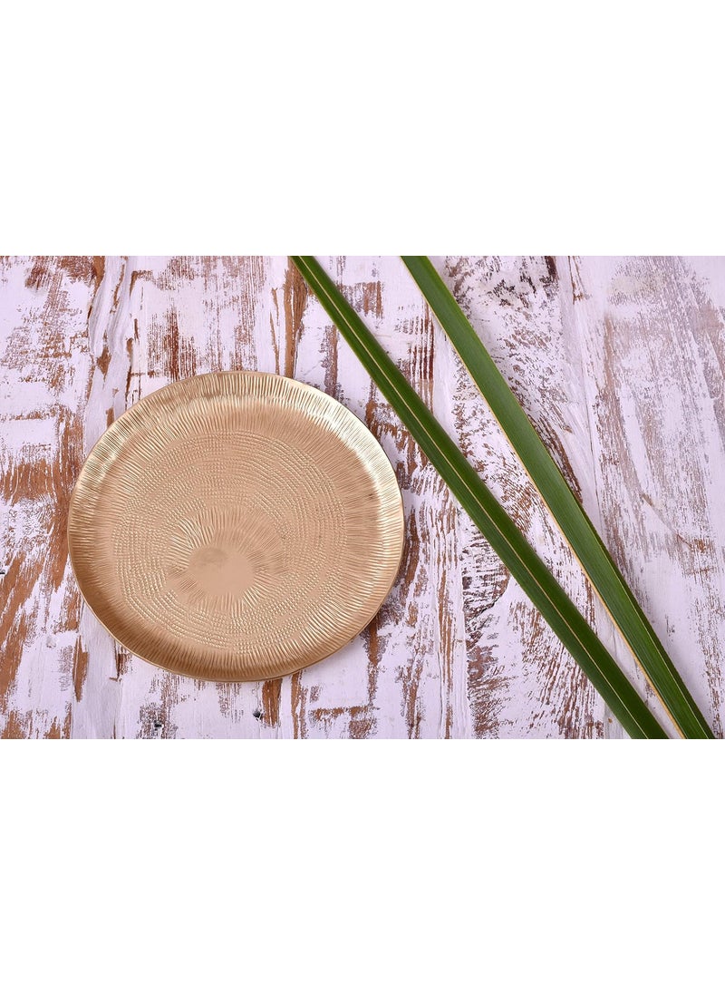 DeKulture Round Decorative Serving Tray Centerpiece Ideal Tableware Flower Decorations Wedding Engagement Ceremony Birthday Party Holiday Home Dcor Gold 7 Inches Diameter
