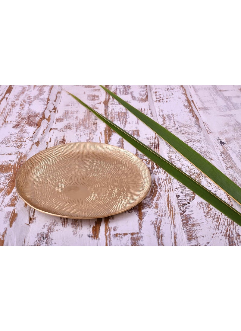 DeKulture Round Decorative Serving Tray Centerpiece Ideal Tableware Flower Decorations Wedding Engagement Ceremony Birthday Party Holiday Home Dcor Gold 7 Inches Diameter
