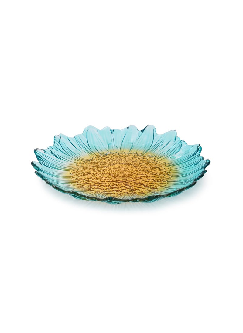 Pure Home Living Set of 2 Blue and Yellow Ombre Gerbera Shaped Glass Desset Plates
