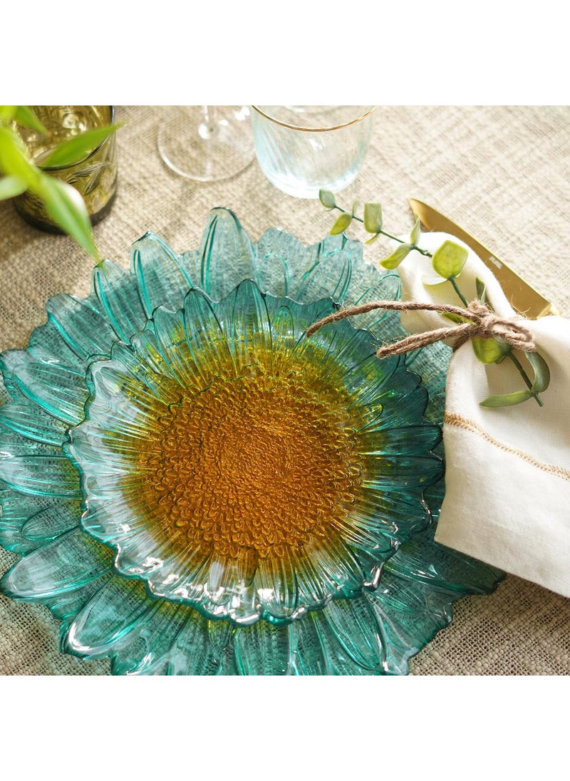 Pure Home Living Set of 2 Blue and Yellow Ombre Gerbera Shaped Glass Desset Plates