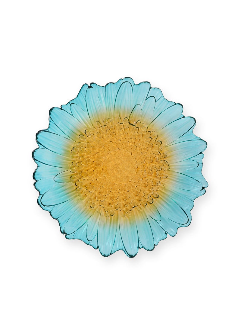 Pure Home Living Set of 2 Blue and Yellow Ombre Gerbera Shaped Glass Desset Plates