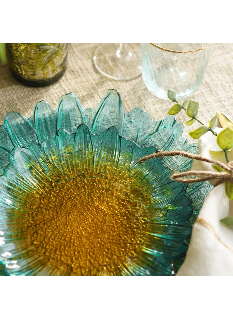 Pure Home Living Set of 2 Blue and Yellow Ombre Gerbera Shaped Glass Desset Plates