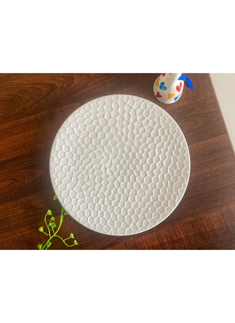 ALTAICA Porcelain White Ceramic Platter Appetizer Plate Tray for Serving Snacks Salad Pizza Parantha Perfect for Modern Kitchen Round Shape Size 22x22x2 cm