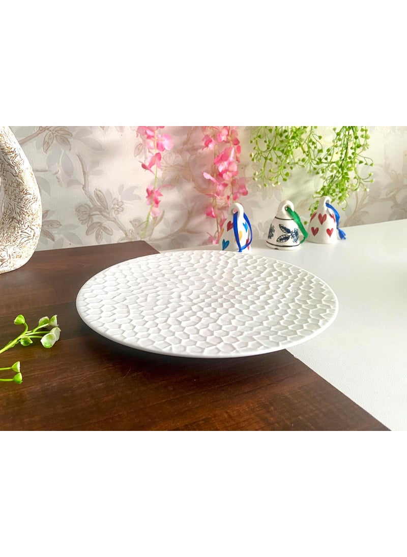 ALTAICA Porcelain White Ceramic Platter Appetizer Plate Tray for Serving Snacks Salad Pizza Parantha Perfect for Modern Kitchen Round Shape Size 22x22x2 cm