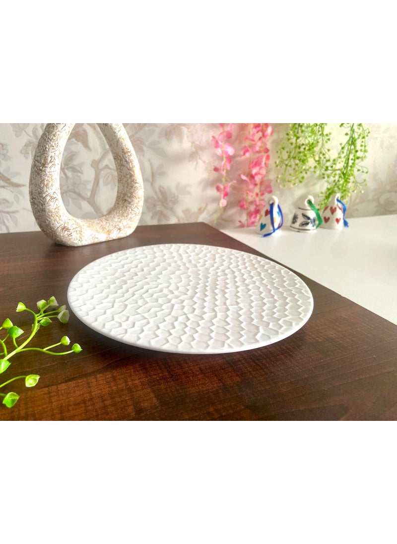 ALTAICA Porcelain White Ceramic Platter Appetizer Plate Tray for Serving Snacks Salad Pizza Parantha Perfect for Modern Kitchen Round Shape Size 22x22x2 cm