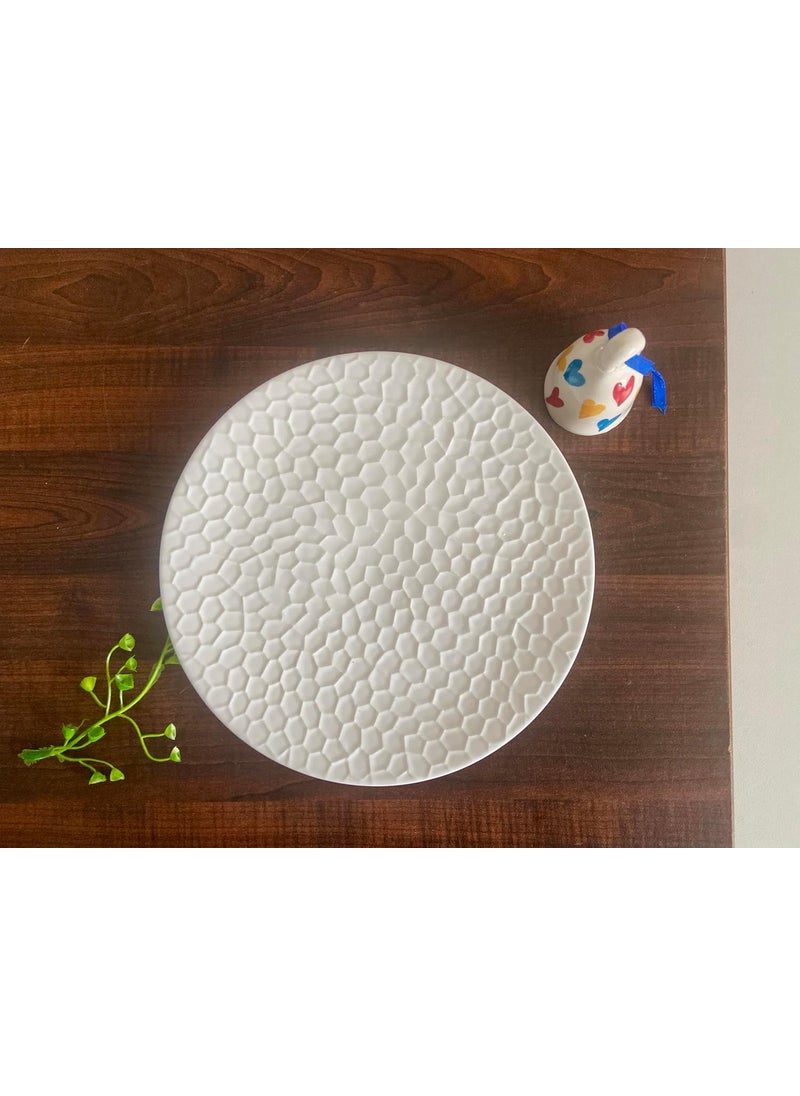 ALTAICA Porcelain White Ceramic Platter Appetizer Plate Tray for Serving Snacks Salad Pizza Parantha Perfect for Modern Kitchen Round Shape Size 22x22x2 cm