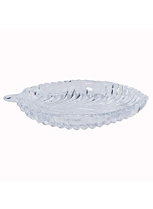 DECOR VIBES Glass Leaf Serving Platter Serving Dessert and Snacks PlatterTray Multipurpose Pack of 6