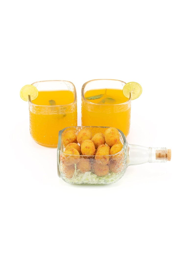 Kavi Serving Platter and Glass Set Includes 1 Platter and 2 Glasses Upcyled from Glass Bottles Ideal for Serving Snacks juices Starters Cheese Fruits Transparent Color