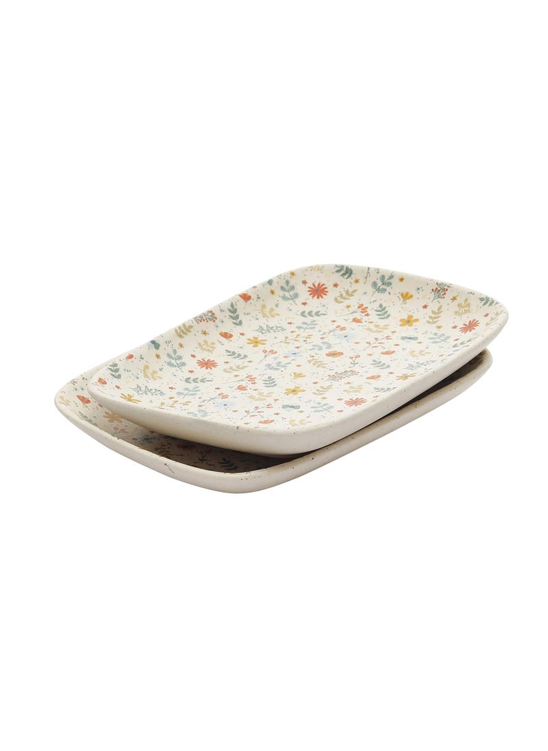 MIAH Decor MD265 Handcrafted Spring Collection Stoneware Platters Set of 2