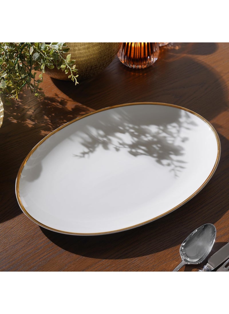 Pure Home and Living White Rice Platter with Gold Line