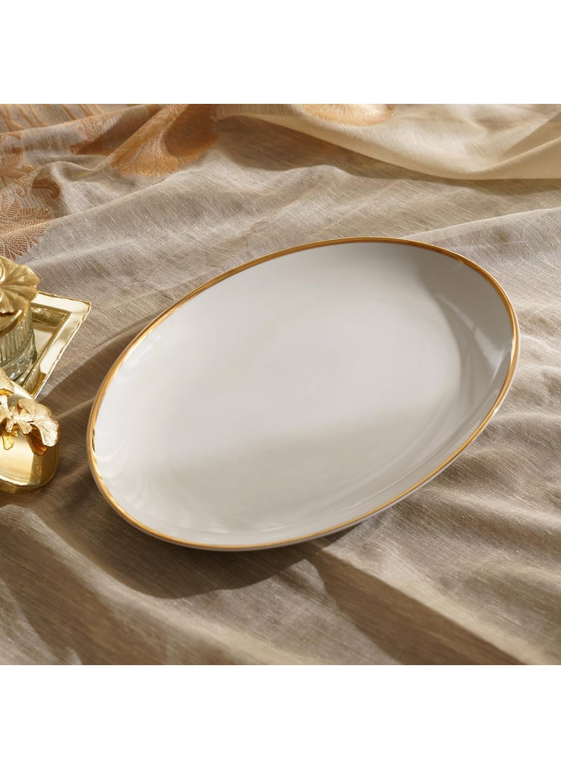 Pure Home and Living White Rice Platter with Gold Line