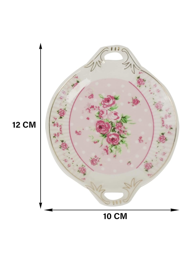 MGeezz Mini Ceramic Serving Tray for ChocolatesDry FruitCookies Mukhvas TreyDecorative Plate for GiftingUse for WeddingOffice TableRestaurant Desk Rose 2