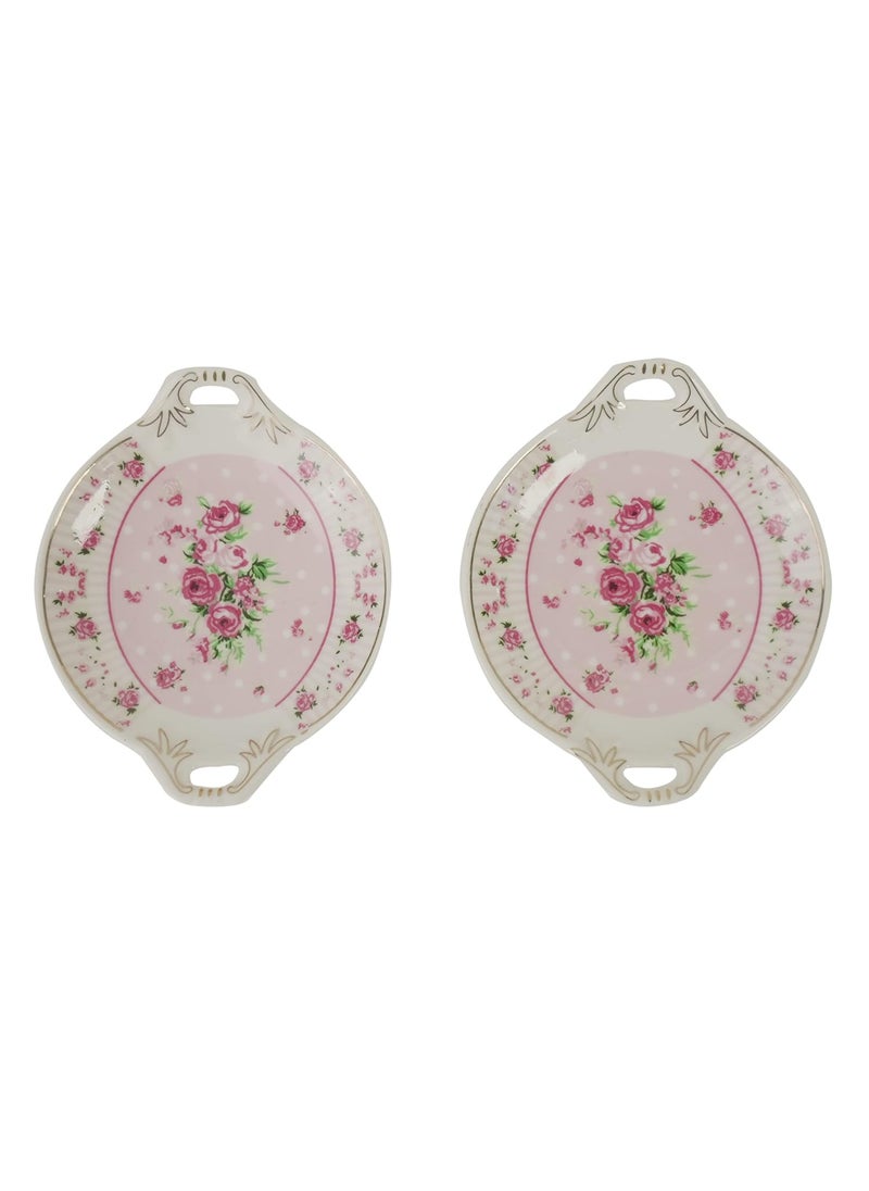 MGeezz Mini Ceramic Serving Tray for ChocolatesDry FruitCookies Mukhvas TreyDecorative Plate for GiftingUse for WeddingOffice TableRestaurant Desk Rose 2