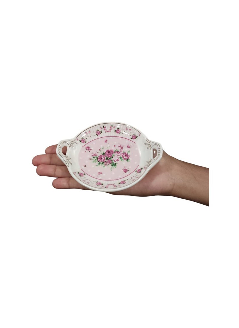 MGeezz Mini Ceramic Serving Tray for ChocolatesDry FruitCookies Mukhvas TreyDecorative Plate for GiftingUse for WeddingOffice TableRestaurant Desk Rose 2