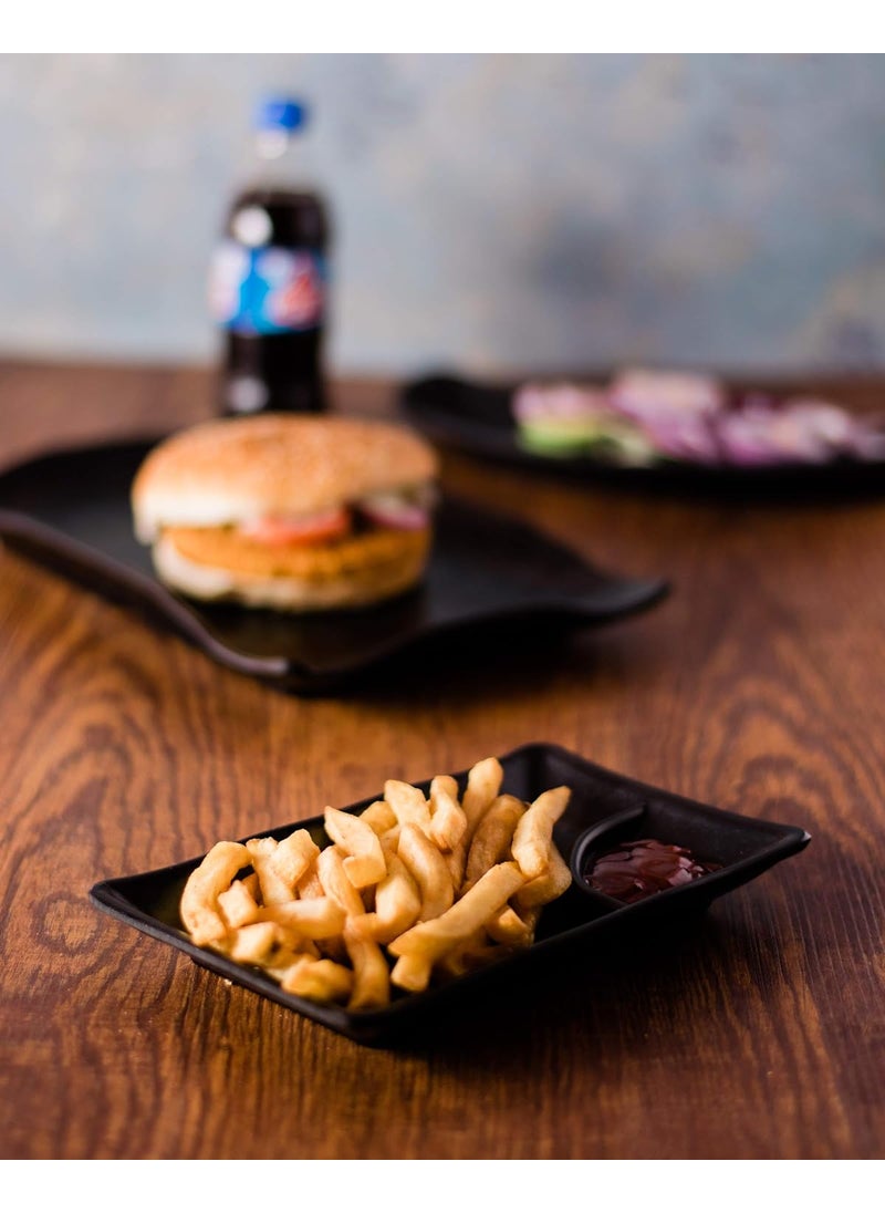 HAINE Pure Melamine Unbreakable Chilla Platter for Snacks Black 2Piece