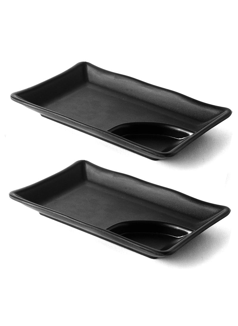 HAINE Pure Melamine Unbreakable Chilla Platter for Snacks Black 2Piece