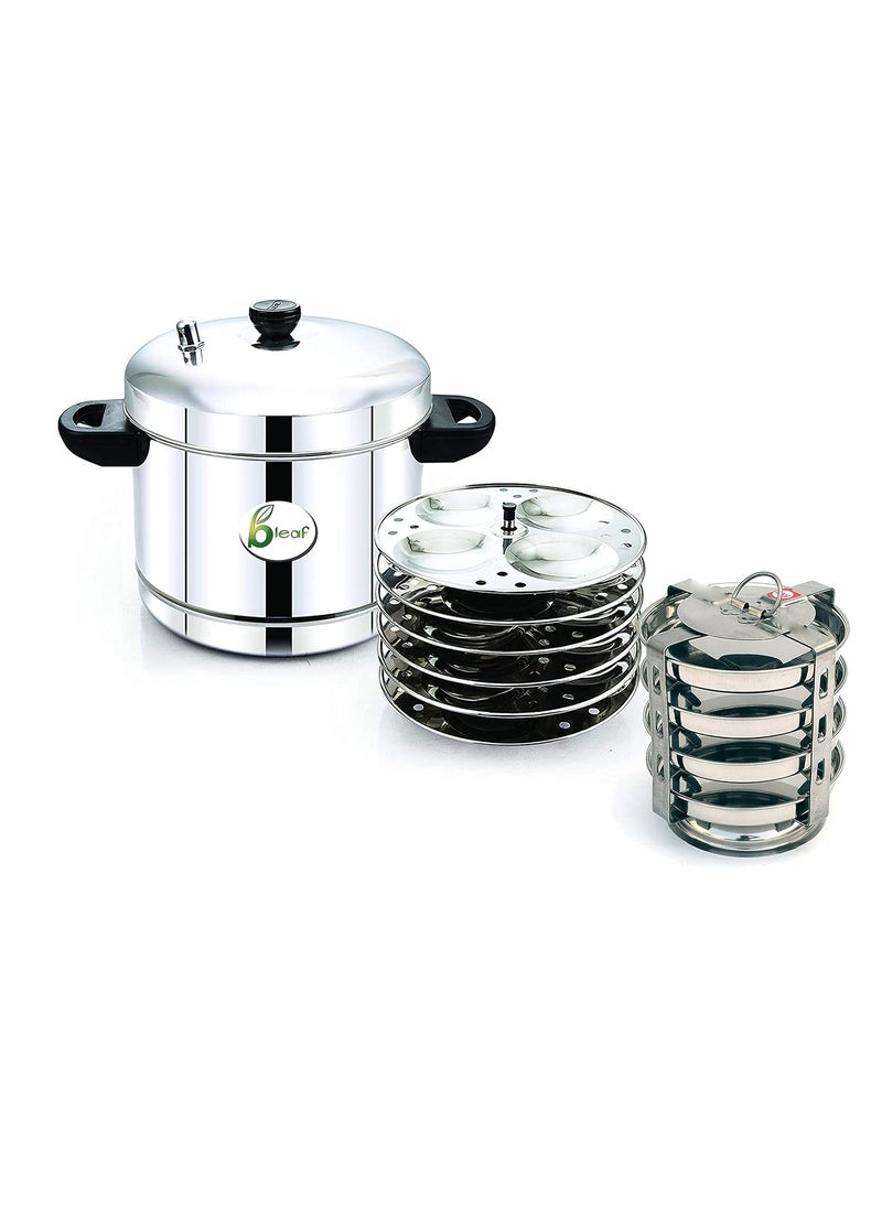 BLeaf Stainless Steel Idli cooker Induction Standard with Regular Idli StandIdli Plates 6 Plates 24 Idlis Idli Cooker with 6 Regular Idli Plates with 4 Plates Thatte Idli Stand