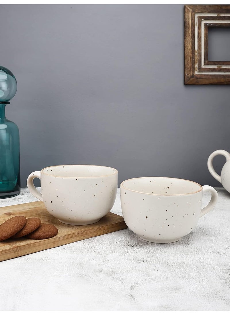 miah decor Stoneware Handcrafted Matte Finish Jumbo Soup Bowl Set of 2 100 Food Safe Microwave Safe Dishwasher Safe Matte Finish Ceramic Soup Bowl Cream Size WxH7X5 inches Volume 600 ml