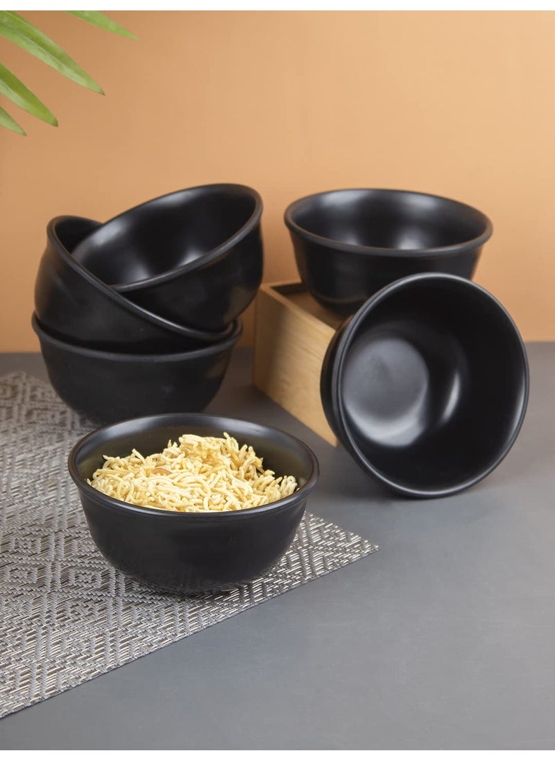 MARKET 99 Set of 6 Melamine Round Shape Spiral Soup Bowl Dinnerware Set Microwave Diswasher Safe Snacks Dinner Black 250 Ml