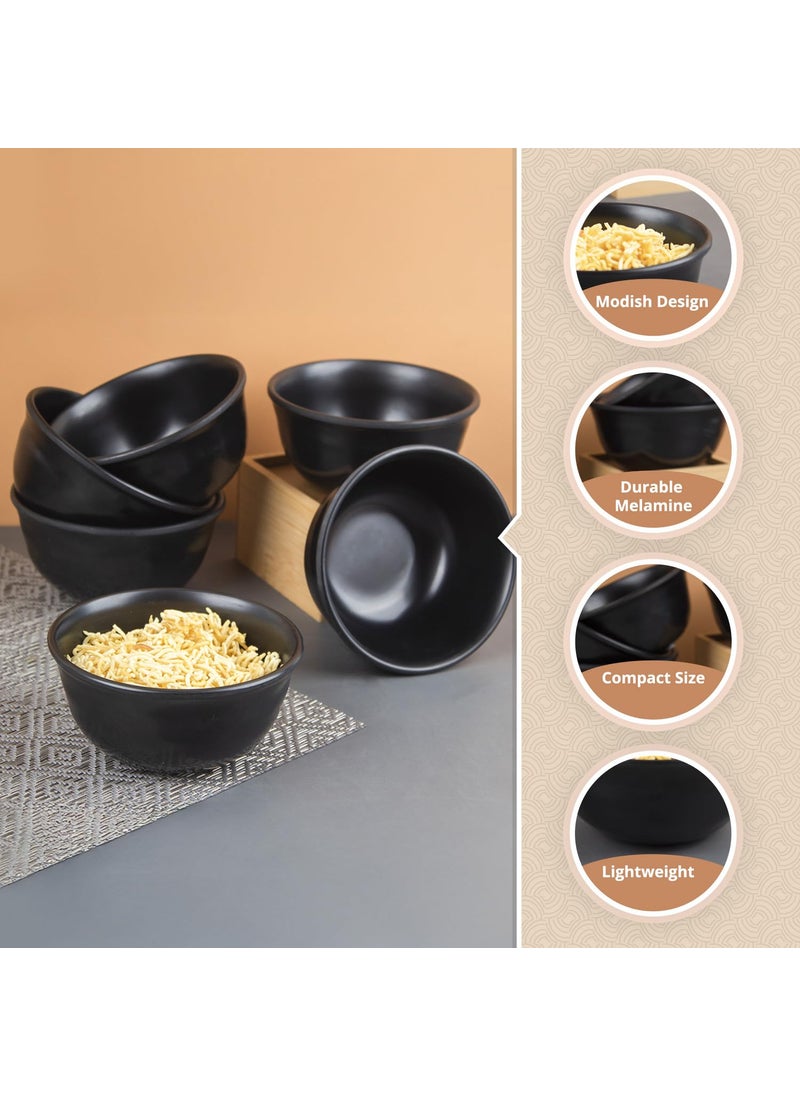 MARKET 99 Set of 6 Melamine Round Shape Spiral Soup Bowl Dinnerware Set Microwave Diswasher Safe Snacks Dinner Black 250 Ml