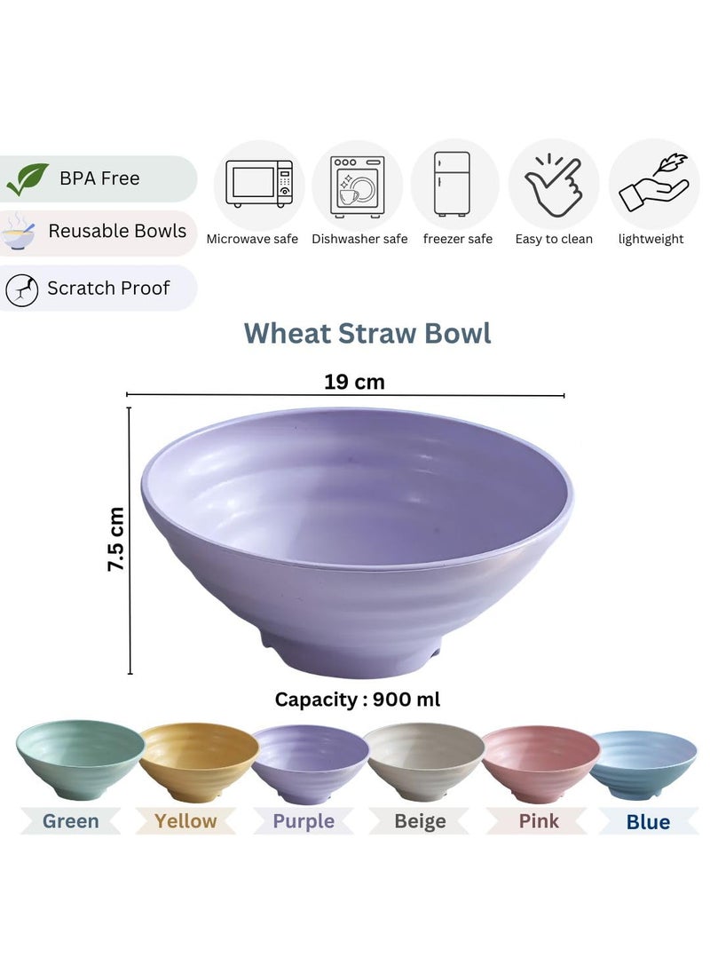 FLOXIT Unbreakable Cereal Bowls 900 ML Wheat Straw Bowls Set of 6 EU Tested Lightweight Dishwasher and Microwave Safe Ideal for Cereal Salad Noddle and Parties Beige