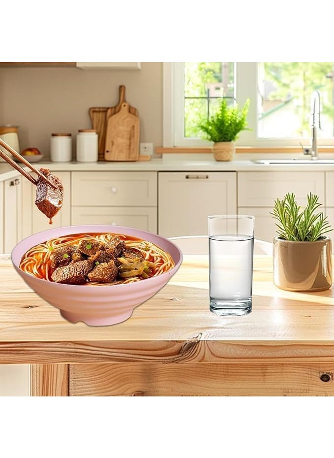 KESHU ENTERPRISE Wheat Straw Fiber Bowls Japanese Vintage Large Bowl Set Deep Stylish Bowl for Food Snacks Noodles Lightweight Salad Bowls for Serving Fruit Pasta 25cm Pink Set of 4