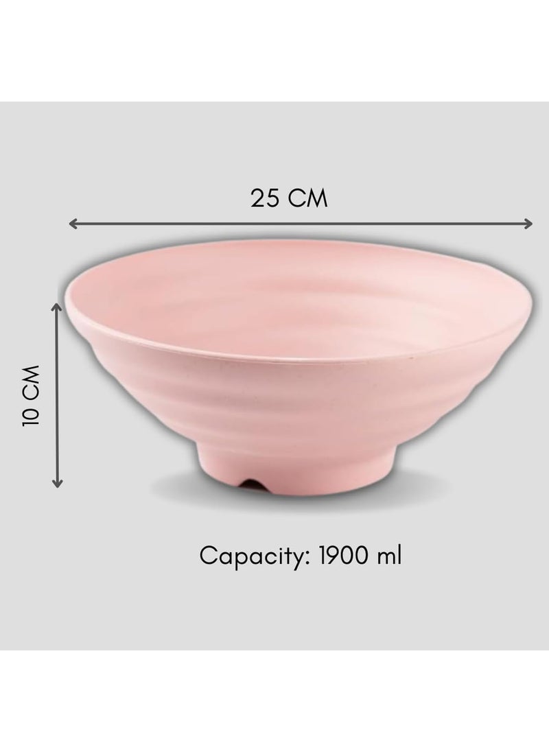KESHU ENTERPRISE Wheat Straw Fiber Bowls Japanese Vintage Large Bowl Set Deep Stylish Bowl for Food Snacks Noodles Lightweight Salad Bowls for Serving Fruit Pasta 25cm Pink Set of 4