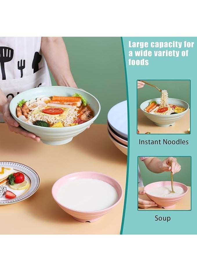 KESHU ENTERPRISE Wheat Straw Fiber Bowls Japanese Vintage Large Bowl Set Deep Stylish Bowl for Food Snacks Noodles Lightweight Salad Bowls for Serving Fruit Pasta 25cm Pink Set of 4