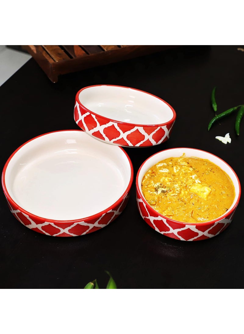 Lyallpur Stores Ceramic Bowl 3 Different Size Round Shape Pack of 3 Red Color for Serving Microwave Dishwasher Safe Dinneware Bowl Set