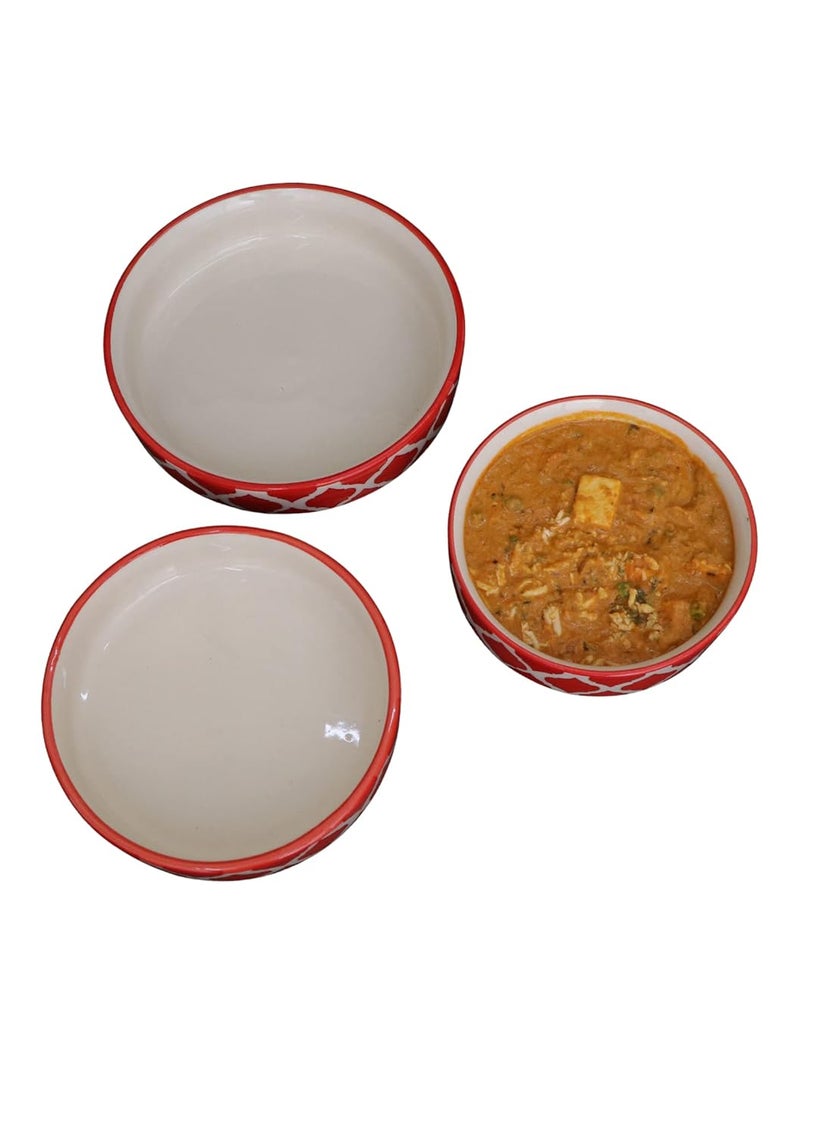 Lyallpur Stores Ceramic Bowl 3 Different Size Round Shape Pack of 3 Red Color for Serving Microwave Dishwasher Safe Dinneware Bowl Set