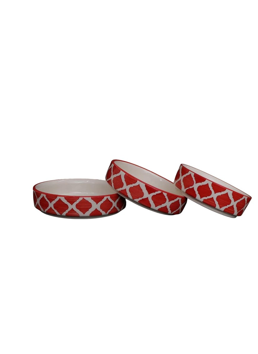 Lyallpur Stores Ceramic Bowl 3 Different Size Round Shape Pack of 3 Red Color for Serving Microwave Dishwasher Safe Dinneware Bowl Set