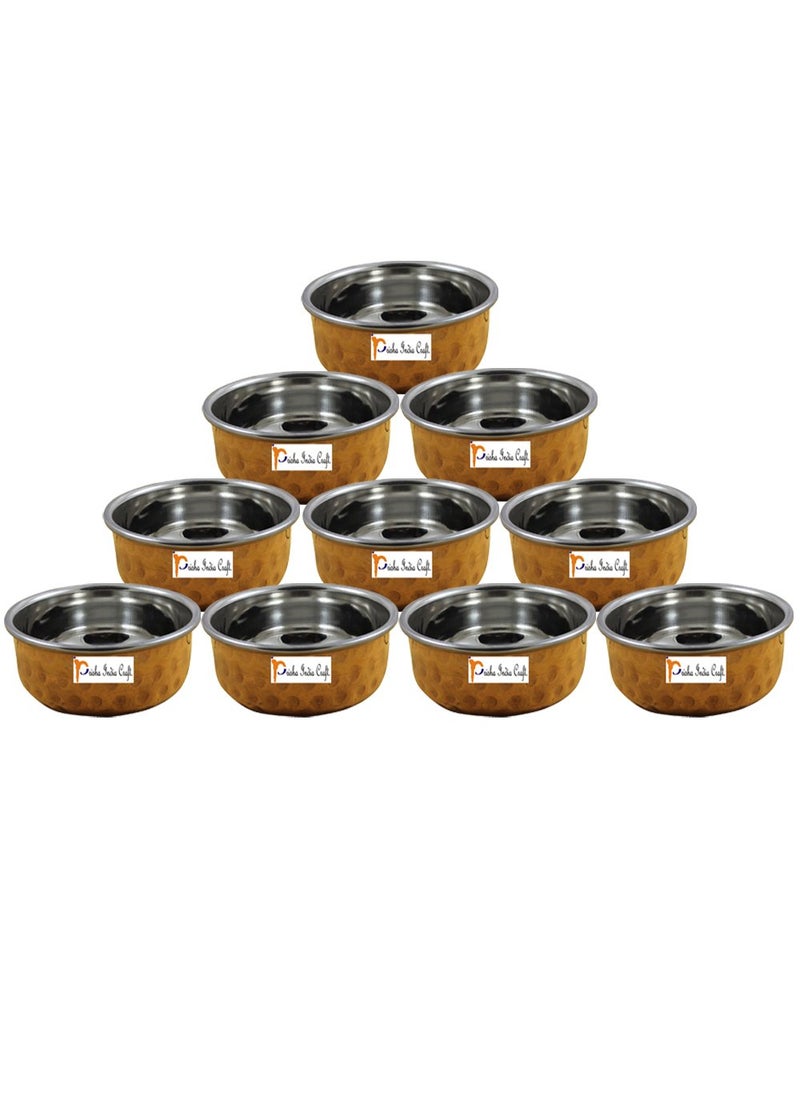 Prisha India Craft Steel Copper Serving Bowl Hammered Design Capacity 180 ML Set of 10