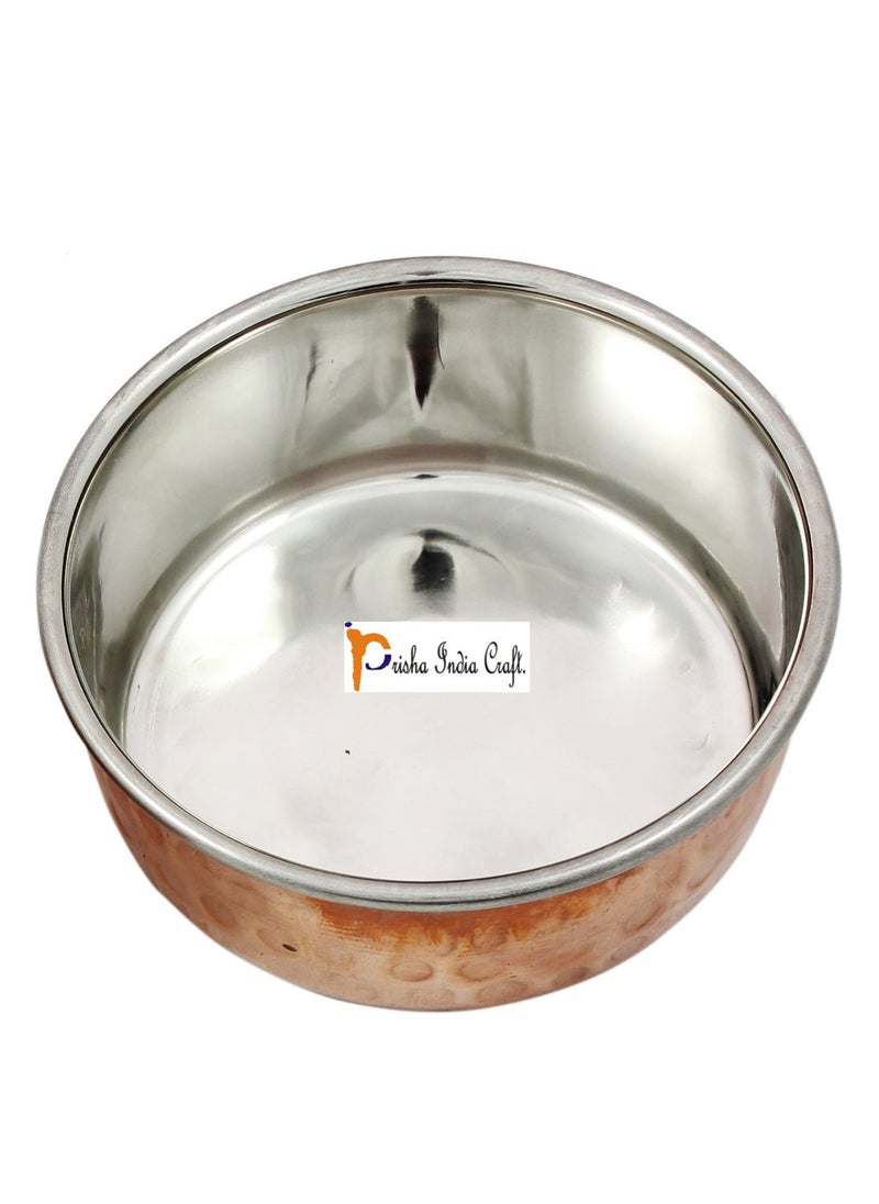 Prisha India Craft Steel Copper Serving Bowl Hammered Design Capacity 180 ML Set of 10