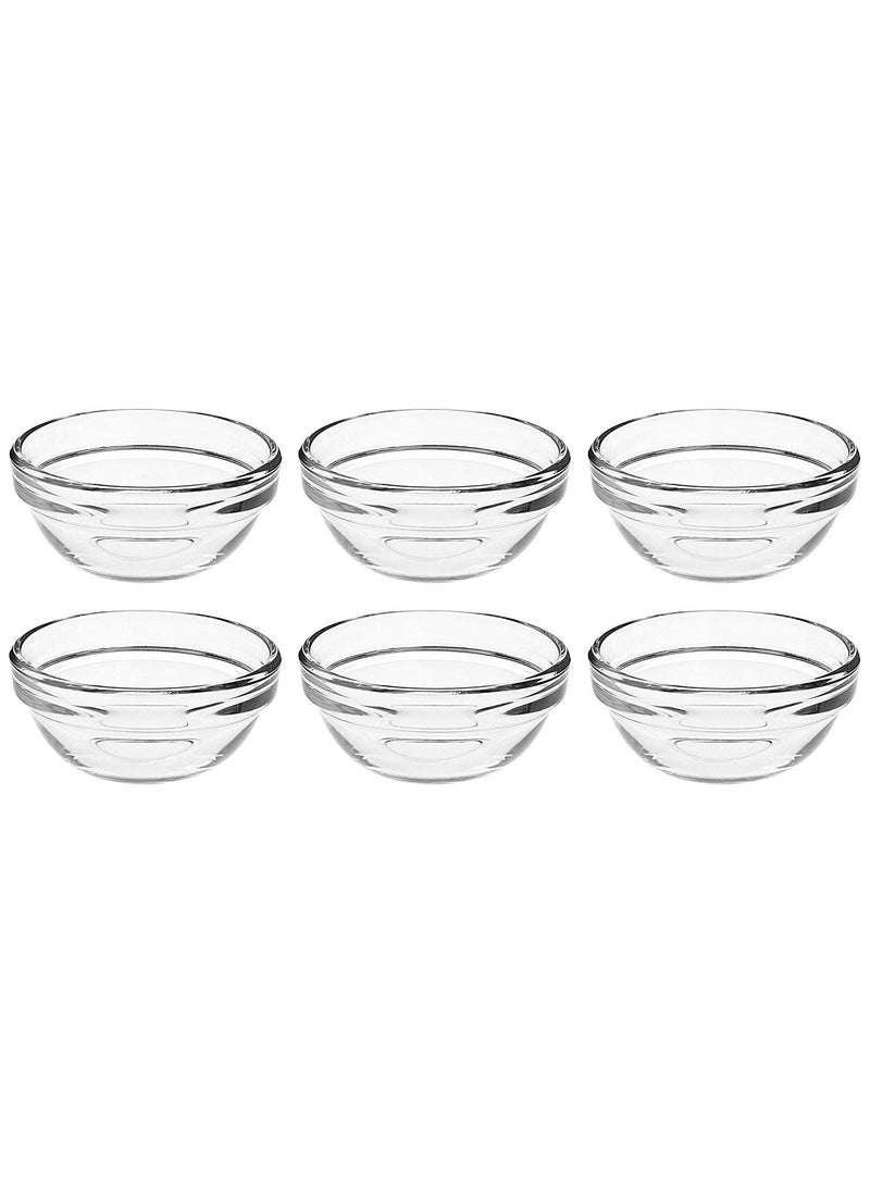 Smartserve Stackable Glass Sauce Bowl Bowls for Snack Sushi Fruit Appetizer Dessert Clear Non Porous Glass Scratch Resistant Multipurpose Bowl for Kitchen Transparent 75 ml Set of 6